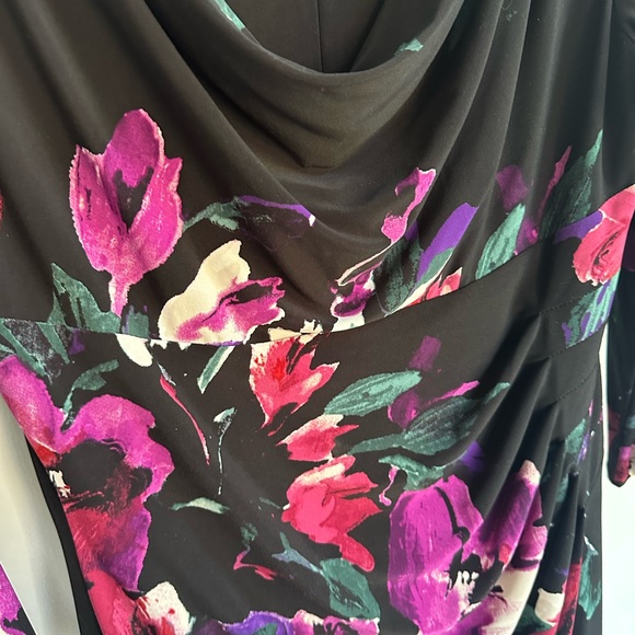 Ralph Lauren Black Purple Magenta Green Floral Print Stretch Knit Dress sz 12 - Picture 3 of 4